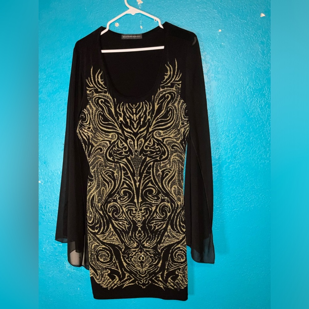 Black/with gold beading, size 3x short sexy dress - Picture 5 of 6